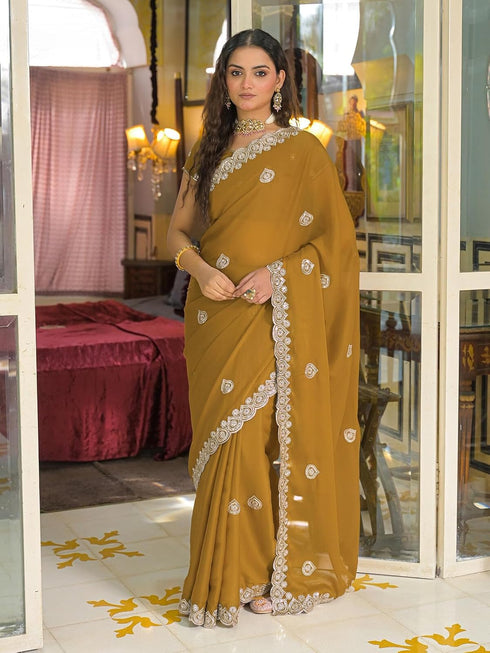 Vasthrlay Sequins Embroidery Red Saree