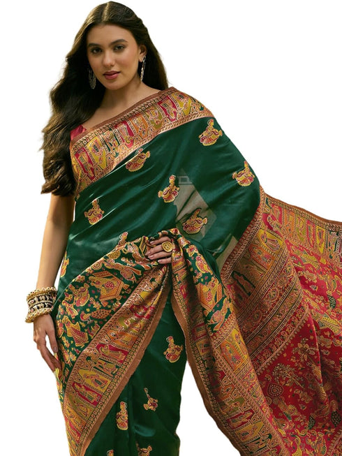 Vasthrlay Womens Weaving Unstitched Green Saree