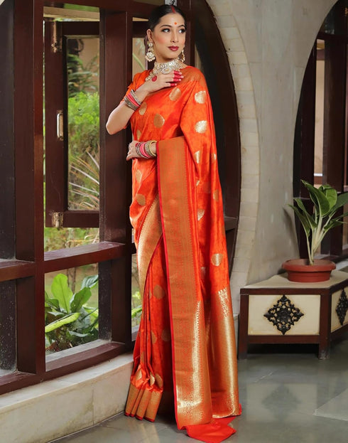 Vasthrlay Kanjivaram Banarasi Wedding Orange Saree
