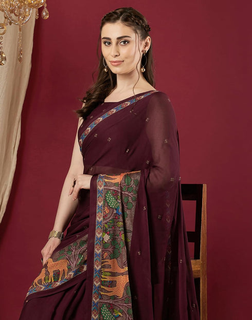 Vasthrlay Georgette Printed Unstitched Rani Pink Saree