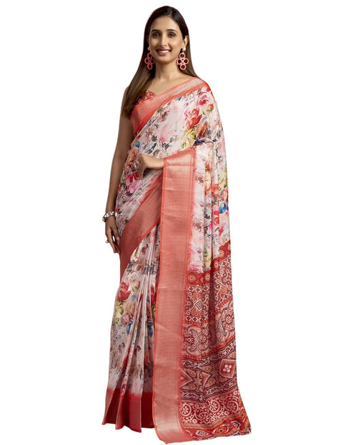 Vasthrlay Womens Printed Unstitched Navy Blue Saree