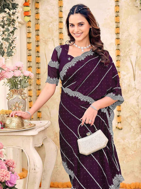 Vasthrlay Georgette Embriodery Dusty Saree