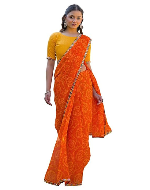 Vasthrlay Georgette Bandhani Unstitched Maroon Saree