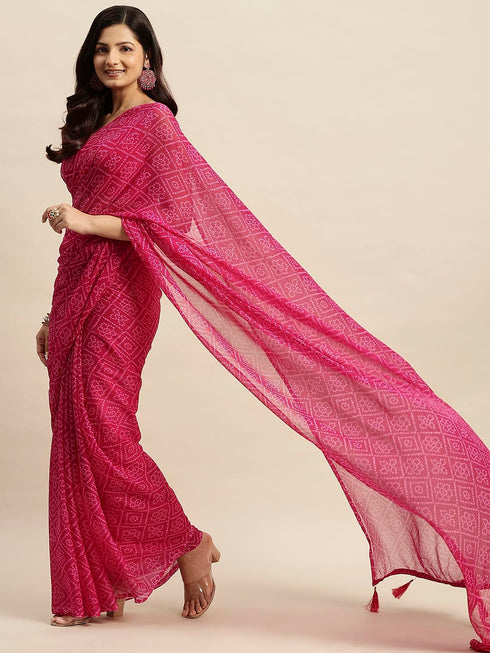 Vasthrlay Chiffon Bandhani Printed Teal Saree