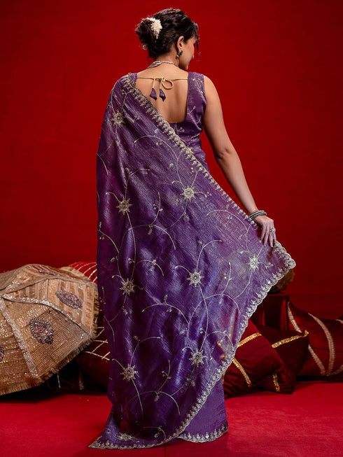 Vasthrlay Georgette Embroidery Yellow Saree