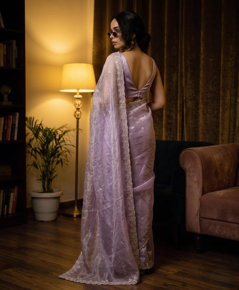 Vasthrlay Lavender Organza Designer Saree