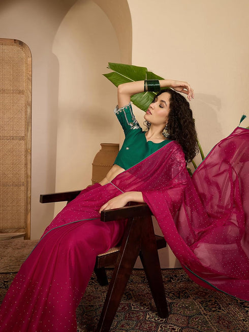 Vasthrlay Shimmer Embroidery Peach Saree