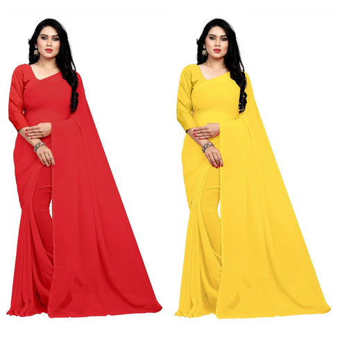 VasthrlayGeorgette Unstitched Yellow Red Free Ethnic Wear