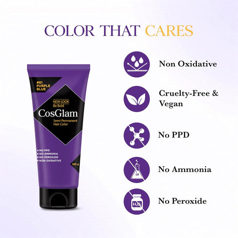 Cosglam Semi Permanent Hair Color for Women & Men – Model #61 Purple Blue