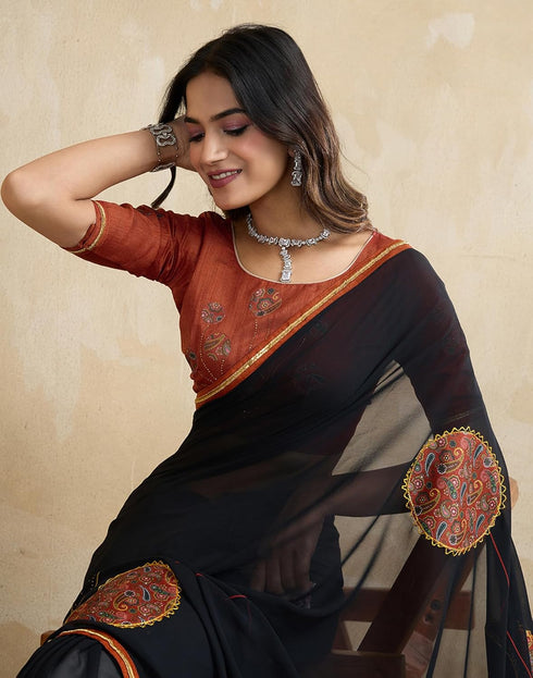 Vasthrlay Georgette Bandhani Unstitched Green Saree