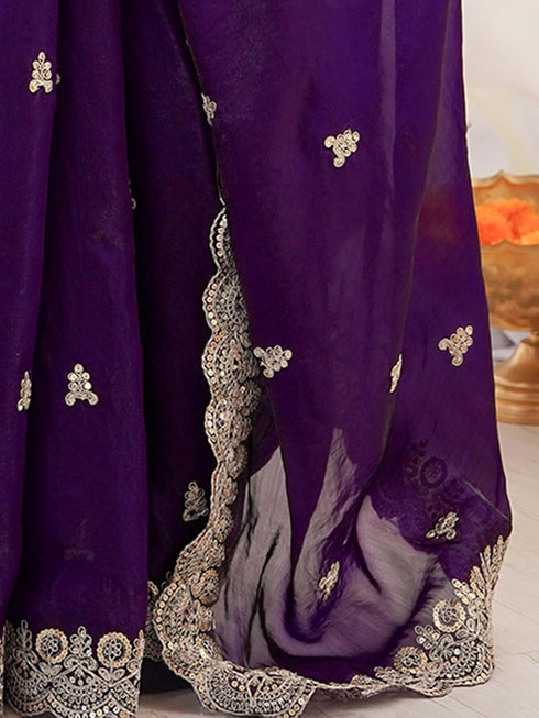 Vasthrlay Sequins Embroidery Dark Saree