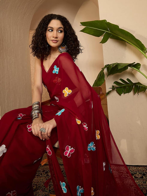Vasthrlay Georgette Embroidery Black Saree
