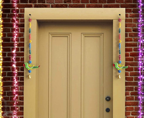 TIED RIBBONS Pack of 4 Wall Hangings for Decor Toran, Parrot Latkans with Bells