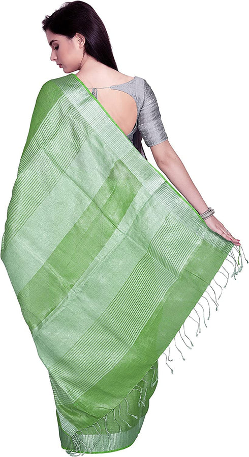 Vasthrlay Attractive Handloom Bhagalpuri Metallic Silver Green