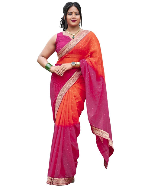 Vasthrlay Georgette Printed Unstitched Red Saree