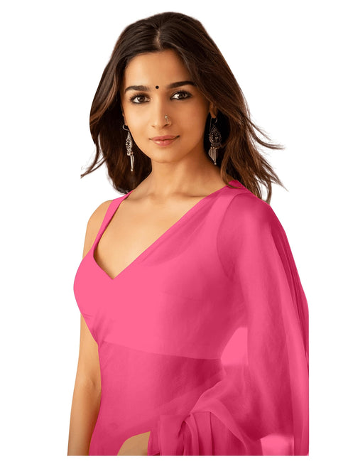 Vasthrlay Red Georgette Unstitched Saree
