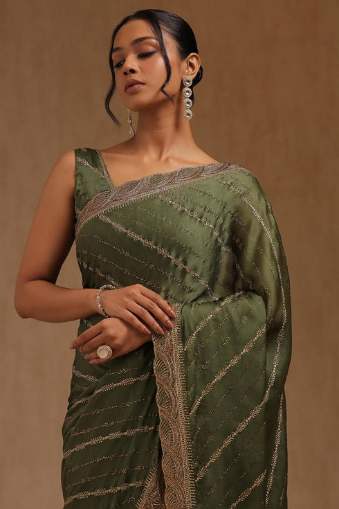 Vasthrlay Olive Chiffon Embellished