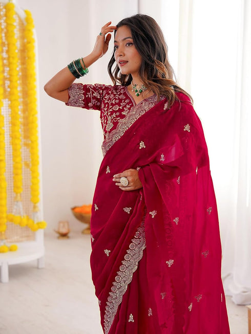 Vasthrlay Sequins Embroidery Green Saree