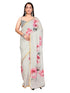 Vasthrlay Light Cream Linen Floral | Striped | Check Design Printed Saree With Solid Unstitched Linen Blouse Piece