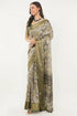 Vasthrlay Sage Green Patchwork Print Polyester Saree With Zari Border And Unstitched Blouse Piece