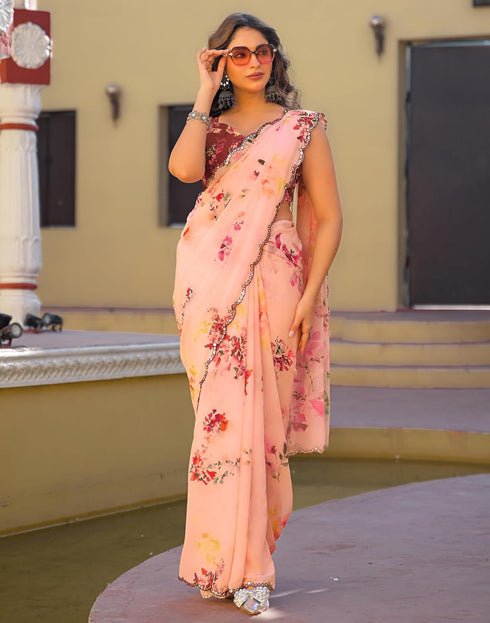 Vasthrlay Georgette Weaving Unstitched Red Saree