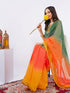 Vasthrlay Yellow2 Daisy Floral Prints Linen Saree With Zari Border And Unstitched Blouse Piece