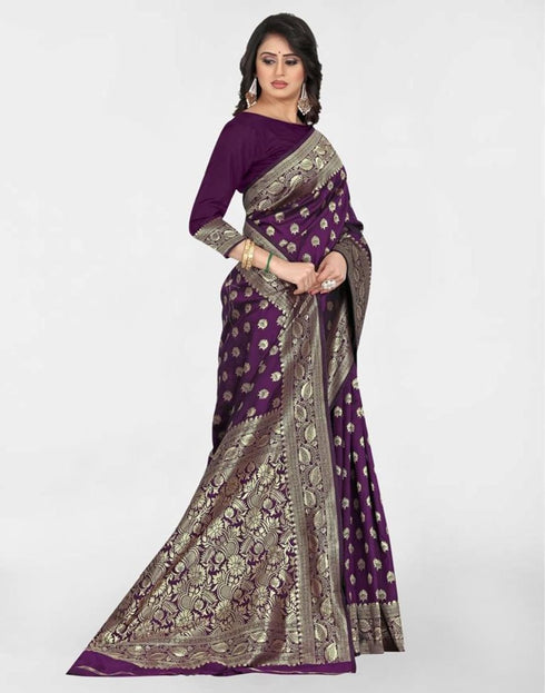 Vasthrlay Banarasi Jacquard Unstitched Red Saree