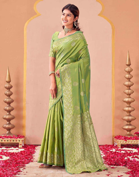 Vasthrlay Kanjivaram Jacquard Unstitched Mustard Saree