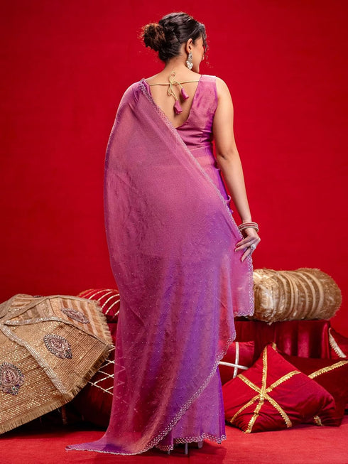 Vasthrlay Sequins Embroidery Red Saree