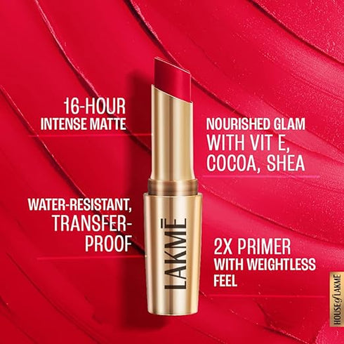 Lakme 9TO5 Primer + Matte Lip Color MR2 Red Coat Red Coat