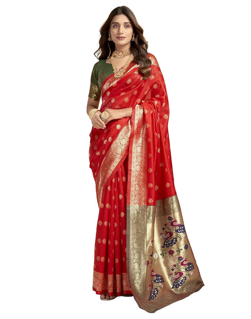 Vasthrlay Jacquard Paithani Unstitched Teal Saree