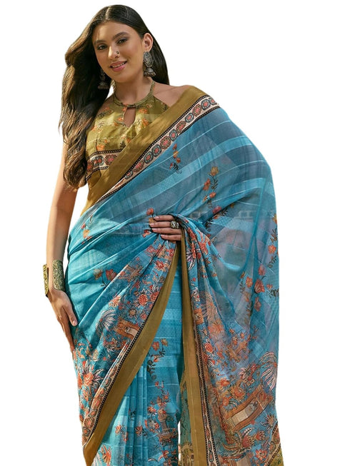 Vasthrlay Shimmer Georgette Unstitched Black Saree