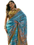 Vasthrlay Shimmer Georgette Sky Blue Saree With Unstitched Blouse Piece
