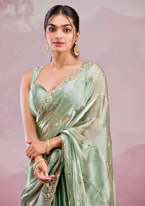 Vasthrlay Green Embroidery Saree