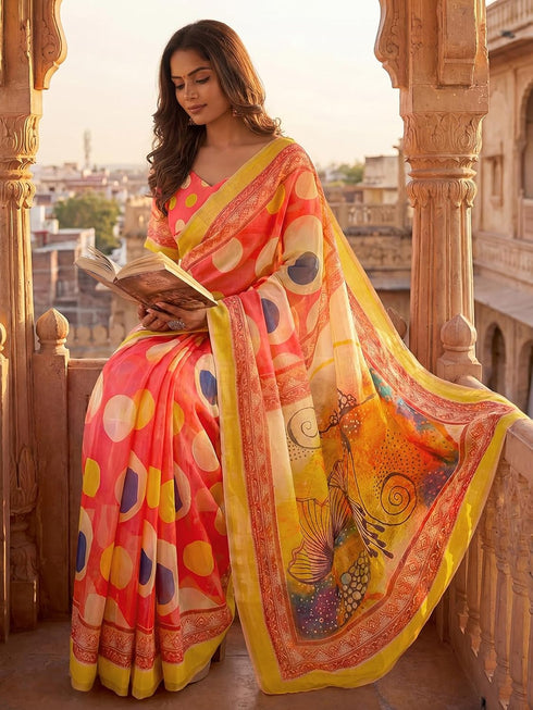 Vasthrlay Printed Peach1 Saree