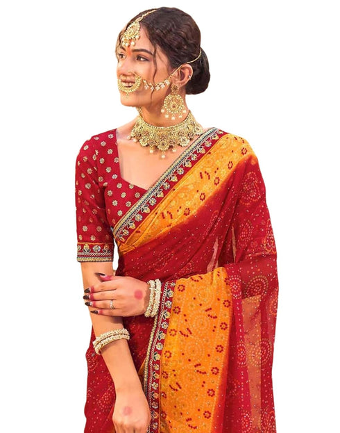 Vasthrlay Georgette Embroidery Unstitched Red Saree