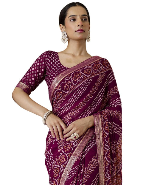 Vasthrlay Georgette Bandhani Unstitched Purple Saree