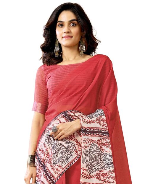 Vasthrlay Chanderi Printed Unstitched Orange Saree
