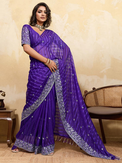 Vasthrlay Chiffon Striped Unstitched Sum Ethnic Wear