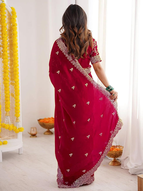 Vasthrlay Sequins Embroidery Green Saree