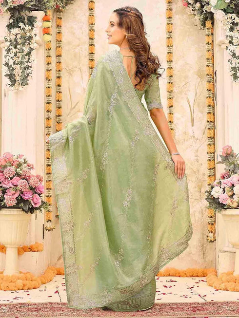 Vasthrlay Embroidery Pink Saree