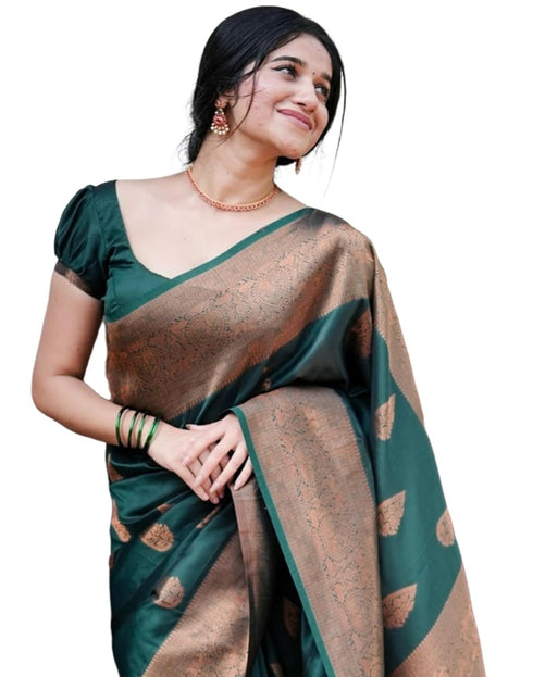 Vasthrlay Banarasi Jacquard Unstitched Dark Green Saree