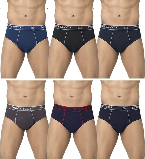 Dixcy Scott Plain/Solid Assorted Cotton Men's Briefs/Underwear - Pack of 6 (#Replay-Brief-100 CM) (Color & Prints May Vary)