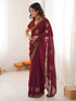 Vasthrlay Georgette Embroidery Pink Saree With Unstitched Blouse Piece