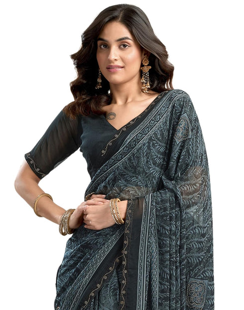 Vasthrlay Georgette Printed Unstitched Maroon Saree
