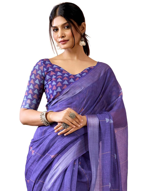 Vasthrlay Womens Printed Unstitched Purple Saree