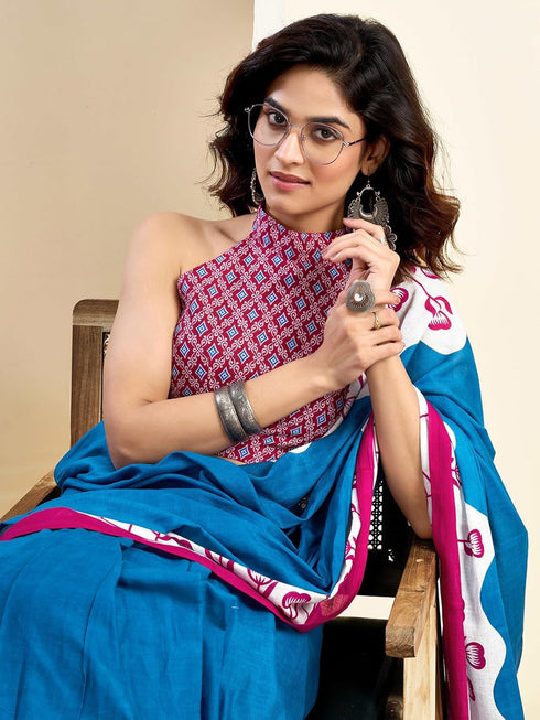 Vasthrlay Womens Printed Unstitched White Saree