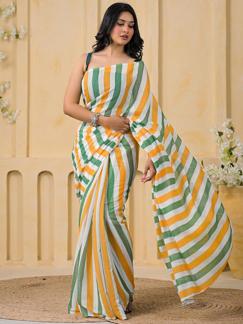 Vasthrlay Womens Printed Unstitched Peach Saree