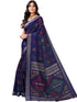 Vasthrlay Womens Printed Dark Blue Saree With Unstitched Blouse Piece