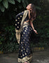 Vasthrlay Banarasi Jacquard Unstitched Dark Green Saree